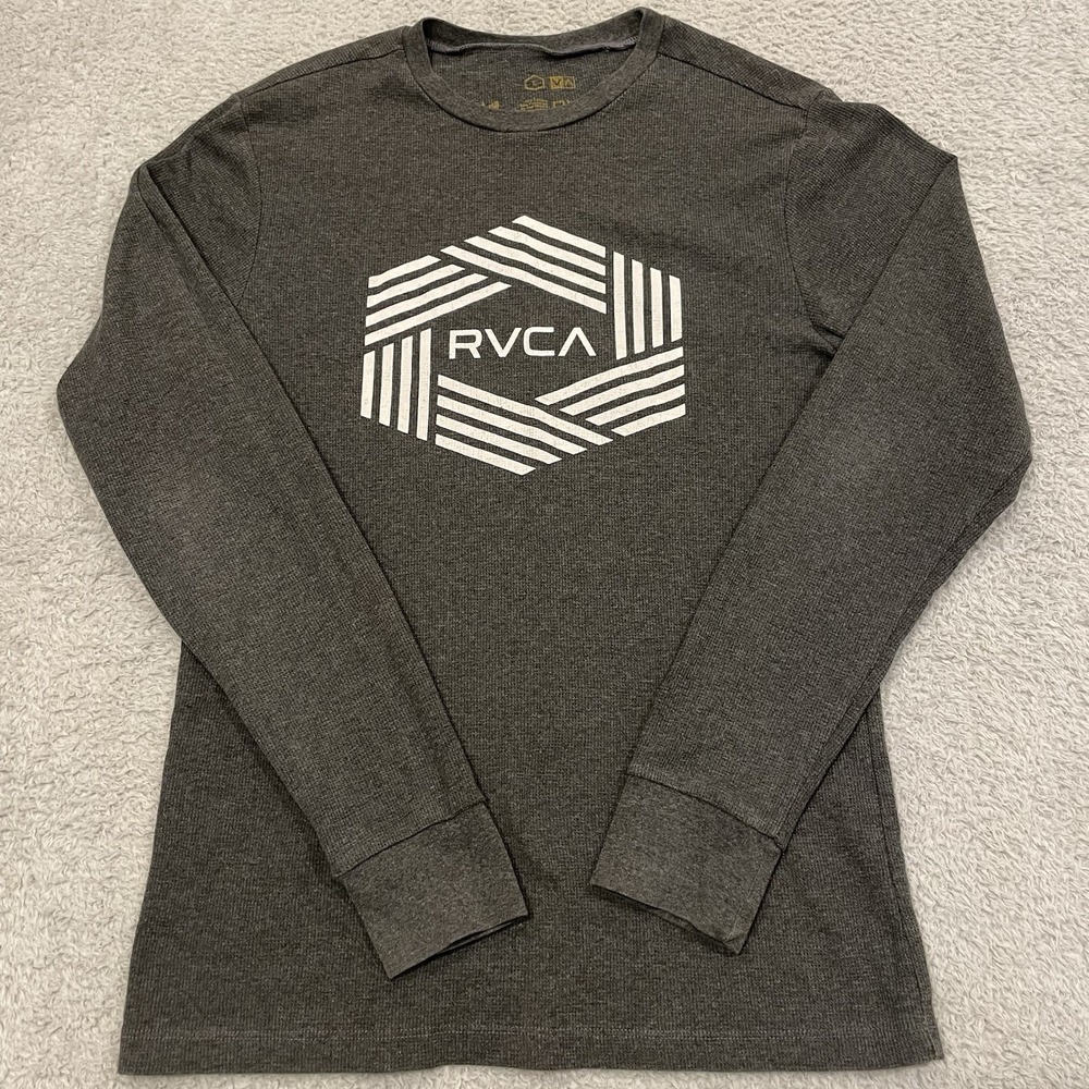 RVCA Dayshift Waffle Knit Thermal‎ Shirt Mens L (Fits Medium) Gray Long Sleeve